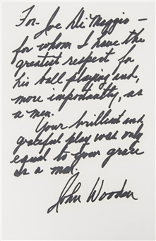 John Wooden Signed "Wooden" Book With Inscription to Joe DiMaggio (DiMaggio Family LOA & Beckett)